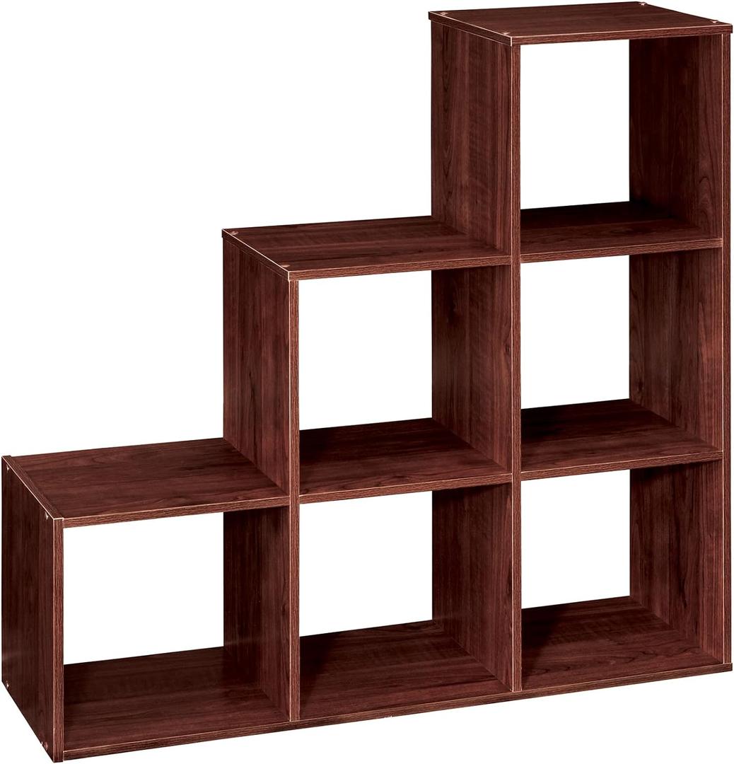 ClosetMaid Cubeicals 3-2-1 Cube Storage Shelf Organizer Bookshelf, 3 Tier, Steps, Corner Unit, Easy Assembly, Wood, Dark Cherry Finish