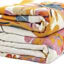 VANJOROY Boho Large Throw Blanket, 100% Organic Cotton Breathable Soft Bed King Throw - Fall Floral Bird Butterfly Farmhouse Decor Blanket for Sofa Couch Chair and Gift. 91" x 98"