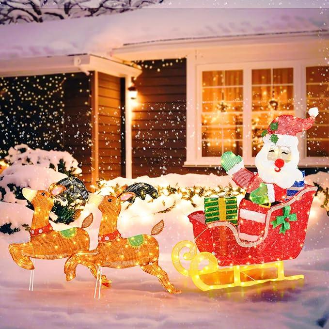 3 PCS Lighted Christmas Reindeer Family Set Holiday Decoration with 255 Lights