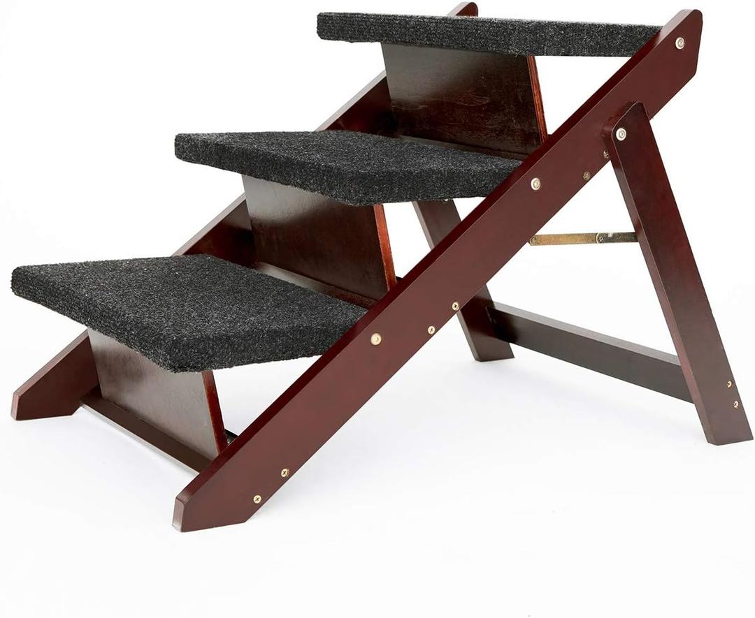 MEWANG Wooden Pet Stairs/Pet Steps - 2-in-1 Foldable Stairs & Rampfor Beds and Cars - Portable Dog/Cat Ladder Up to 110 Pounds - Great for Small and Older Animals(Brown) (27.6" L x 18.5" W x 19.5" H - 3 steps)