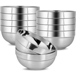 10pcs 304stainless Steel Kids Bowls, 5inches 15 Ounce Stainless Steel Kids Bowls,Double-Walled Metal Serving Dishes Uses For Sauces, Rice, Noodle, Ice Cream, 5-inch diameter, 2.5-inch height
