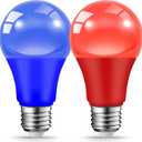 JAHEKS Blue Red Light Bulbs for Outdoor Porch, 9W(60W Equivalent) E26 Base LED Bulb for Memorial Day,Independence Day,Christmas,Halloween,Wedding,Party,Bar,Holiday,Home Decor, 2-Pack