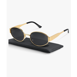 livho 2025 Trendy Oval Sunglasses - Stylish Polarized Shades for Everyday - Retro Metal Frames Gold/Grey