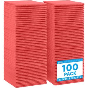 HOMEXCEL Red Microfiber Cleaning Cloth, 100 Pack Cleaning Towels for Kitchen, Lint Free, Scratch-Free, Highly Absorbent, and Reusable Cleaning Rags for House, Window and Glass, Cars, 11.5 X11.5 inch