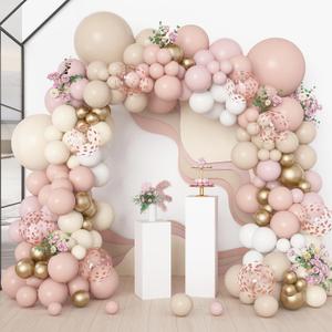 Amandir 173Pcs Boho Dusty Pink Balloon Arch Garland Kit, Neutral Baby Pink Ivory White Sand Nude Rose Gold Confetti Balloons for Girl Baby Shower Gender Reveal Wedding Birthday Party Decorations