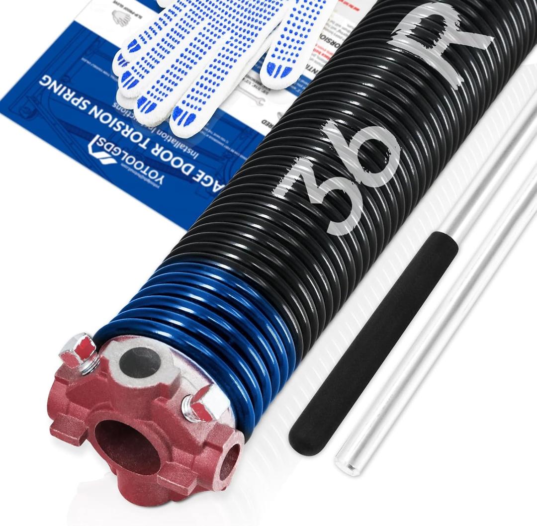 Right Hand WindRed Cone2" Garage Door Torsion Spring with Non-Slip Winding Bars & Gloves, High Precision Electrophoresis Black Coated, for Replacement, MIN 16,000 Cycles (0.262x2''x36'')