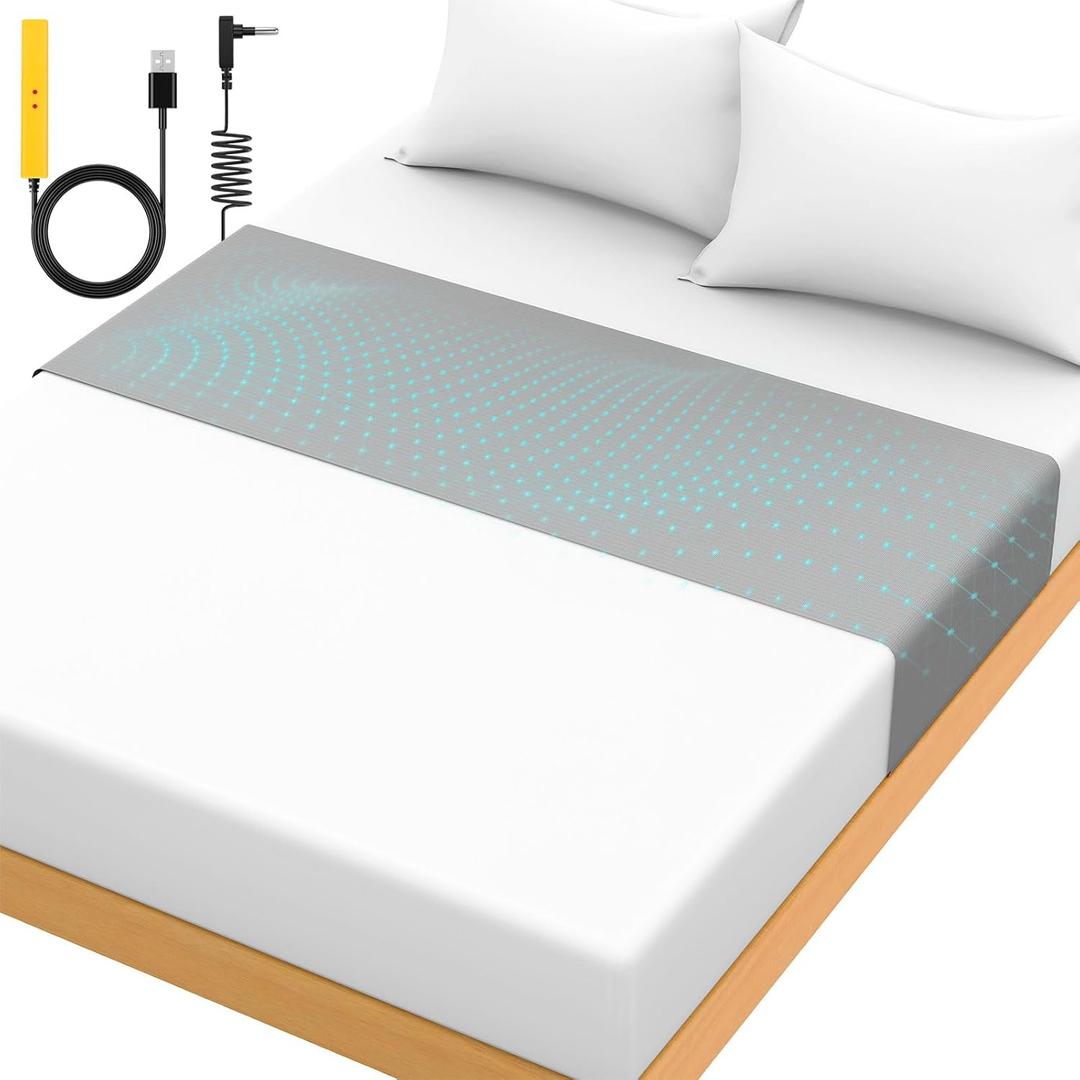 Grounding Mat for Bed 90% Organic Cotton+10% Pure Silver Fiber, Grounding Fitted Sheets for All Mattress Sizes, with Static grounding Cord and Test Pen (Gray, 105.5 * 23.4 inch)