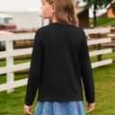 Haloumoning Girls Long Sleeve Tees Kids Casual Crewneck Pleated T Shirts Cute Fall Tops 5-14 Years (Black)