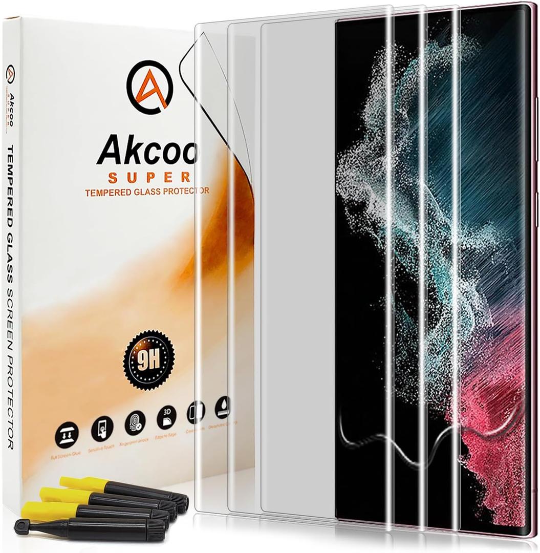 [3 Pack] Galaxy S22 Ultra Screen Protector, [Fingerprint-ID Compatible][Scratches Repair] UV Tempered Glass shield for Samsung S22 Ultra 5G