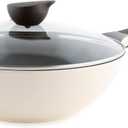 Neoflam Eela 12'' Non Stick Chef's Wok with Glass Lid, Stir Fry Pan and POFA-Free Ceramic Coating for Cooking Saute Vegetables, Meat, Fish, 12 inch, Ivory (Handle assemble required)