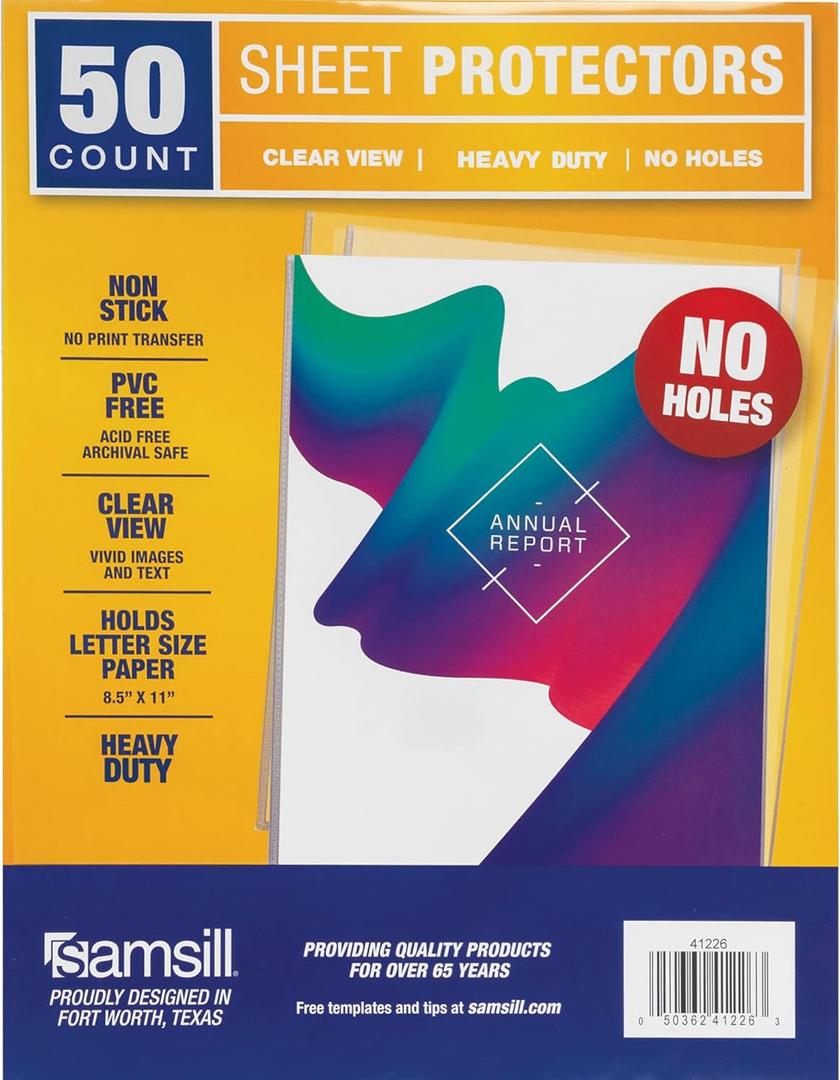 SAMSILL Sheet Protector NO-Hole Family (50 Pack)