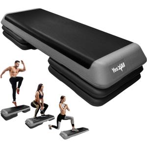 Yes4All Adjustable Workout Aerobic Exercise Step Platform Health Club Size with 4 Adjustable Risers Included and Extra Risers Options (A. Grey/Black)