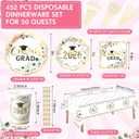 Funnymoom 452 Pcs Class of 2026 Pink Floral Graduation Decoration Party Supply for 50, Pink Gold Congrats Grad Paper Plates Napkins Cup Tablecloth Cutlery Straw for Freshly Graduated Decoration