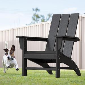 Modern Adirondack Chair, HDPE Plastic Patio Chairs for All Weather, Fire Pit Chair, Outdoor Lawn Chairs for Deck, Porch, Backyard, Garden, Black (M-1 Pack)