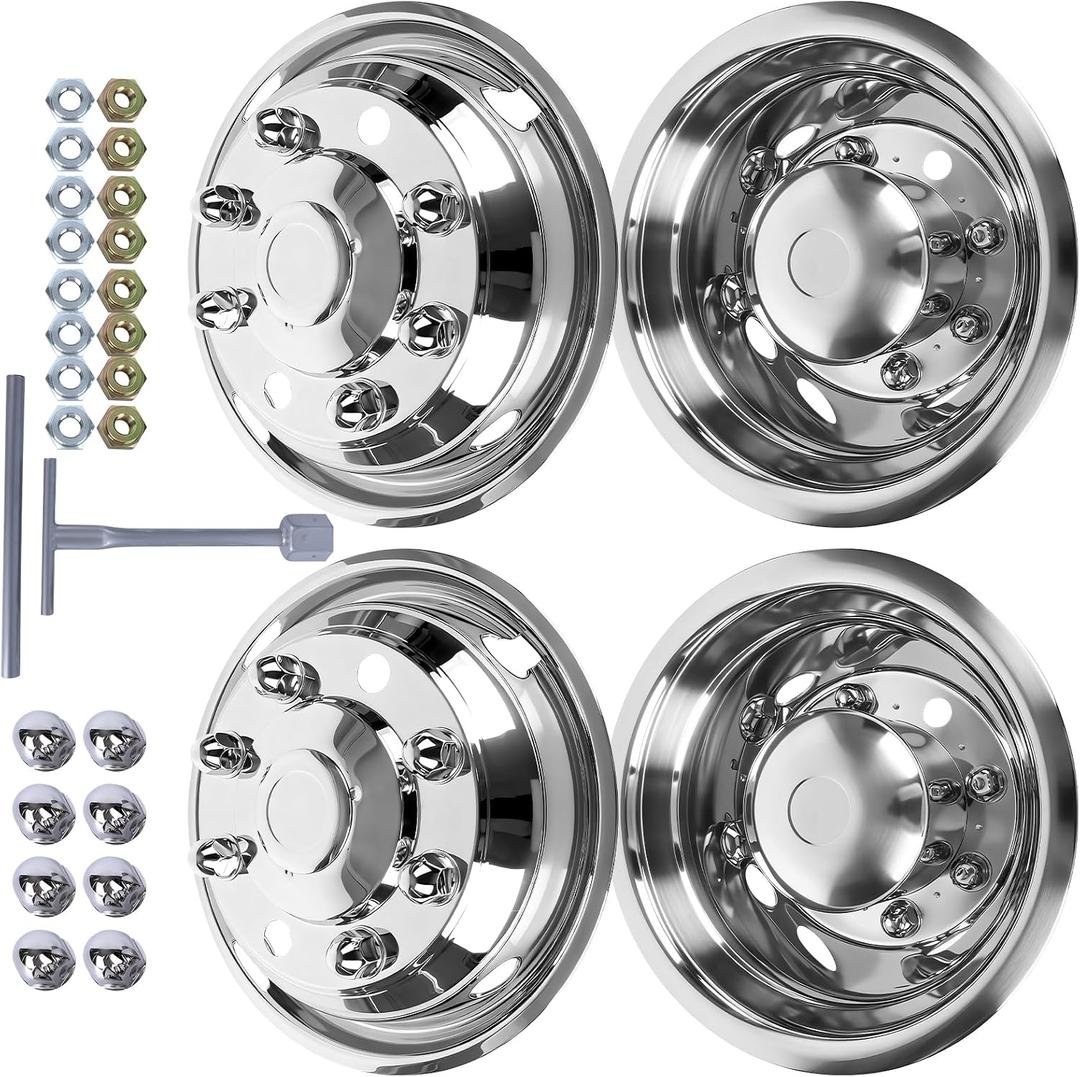 hightall 19.5 Wheel Simulators 8 Lug,Stainless Steel Hubcaps, Compatible with 90-10,19-25 Chevy/GMC C4500/C5500/C6500,90-25 F650,90-03 F600,90-25 International,20-25 Freightliner,04-25 Hino 258, 19.5For 1990-2025 F650/International (19.5“For 1990-2025 F650/International)