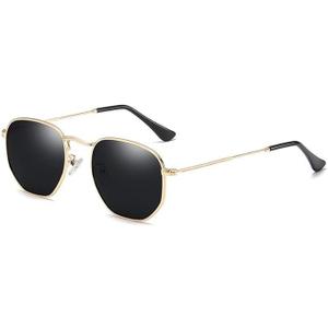 2 x Small Square Sunglasses for Men and Women Polygon Mirrored Lens,Trendy Sun Glasses Classic Shades, Fashion Narrow Square Frame UV Protection (Black)