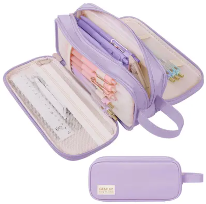 Four Candies Large Pencil Case, 5 Compartments Canvas Pen Organize