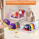 Hat Organizer Box for Baseball Cap, Stackable Hats Storage Container with Sliding Tray Drawer, Large Caps Display Case with Magnetic Door for Closet 16-20 Hats 2Pack Clear