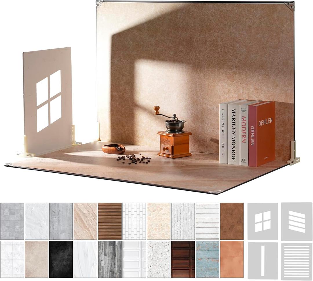 Product Photography Backdrops with Shadow Boards, 23x35in 10 Pcs 20 Patterns Photo Backdrop Board for Tabletop Small Shooting, Background for Photos, Metlakat