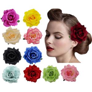 Womens Rose Flower Hair Clip Flower Brooch for Bridal Headpiece,Flamenco Dancer 10-Pack (Mixed 10 Colors)