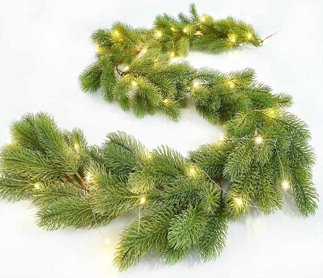 Christmas Pine Garland, 6Ft Realistic Cedar Artificial Cypress Garland for Holiday Mantel Fireplace Table Centerpiece Home Decoration