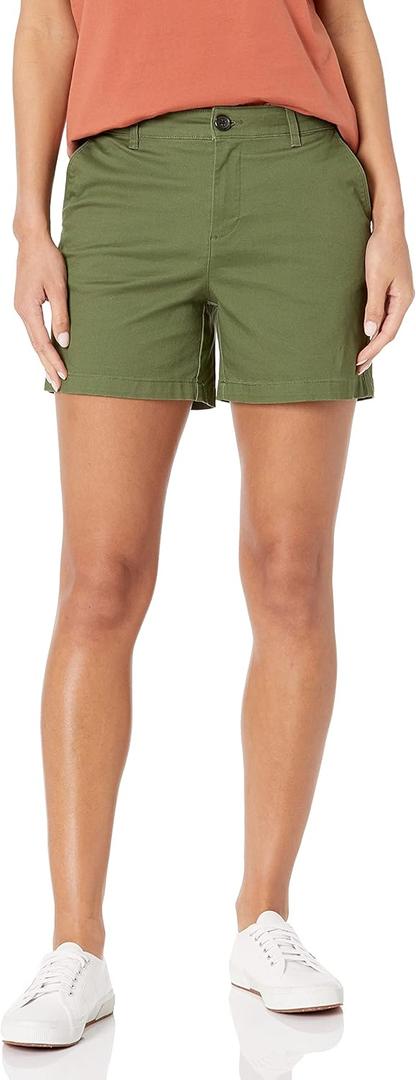 Amazon Essentials Women's Mid-Rise Slim-Fit 5 Inch Inseam Khaki Short  (12, Dark Olive)