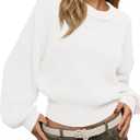 Saodimallsu Womens Batwing Long Sleeve Sweaters Casual Crewneck Loose Chunky Knit Fall Pullover Tops (White, L)