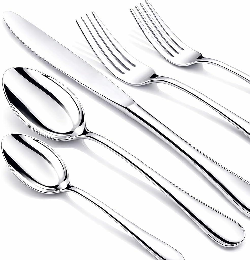 60 Piece Silverware Set for 12, Premium Stainless Steel Flatware Set, Eating Utensil Sets with Steak knives, Cutlery Tableware Service Include Fork Knife Spoon Set, Mirror Polished