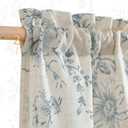 jinchan Floral Linen Tier Curtains Blue Flower on Beige Cafe Curtains 24 Inch Length Kitchen Living Room Bedroom Bathroom Farmhouse Rustic Country Rod Pocket 2 Panels