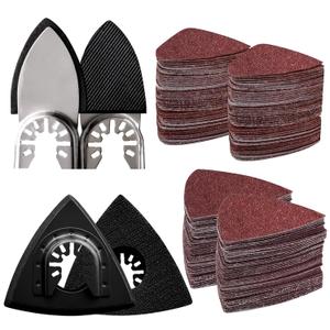 104Pcs Oscillating Tool Detail Sanding Pads Kit 2Pcs Triangle Sanding Pads and 2Pcs Finger Sanding Pad 100Pcs Multitool Sandpaper Grit Fit for Finishing Wood Sanding Plaster