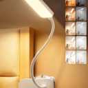 Clip on Lamp,9 Brightness+5 Color Clamp Light,4000mAh Battery Rechargeable Desk Lamp with Clamp,450 Lumen 48 LED Desk Light, Cordless Clip on Reading Lights for Bed/Headboard/Bedside Table (White)