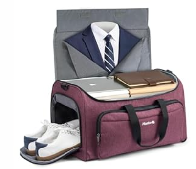 Hanke Carry on Garment Bags for Travel,Convertible Duffle Bag Luggage Bag Weekend Bag with Shoe Compartment,2 in 1 Hanging Suitcase Suit Bag for Men Women, Purple