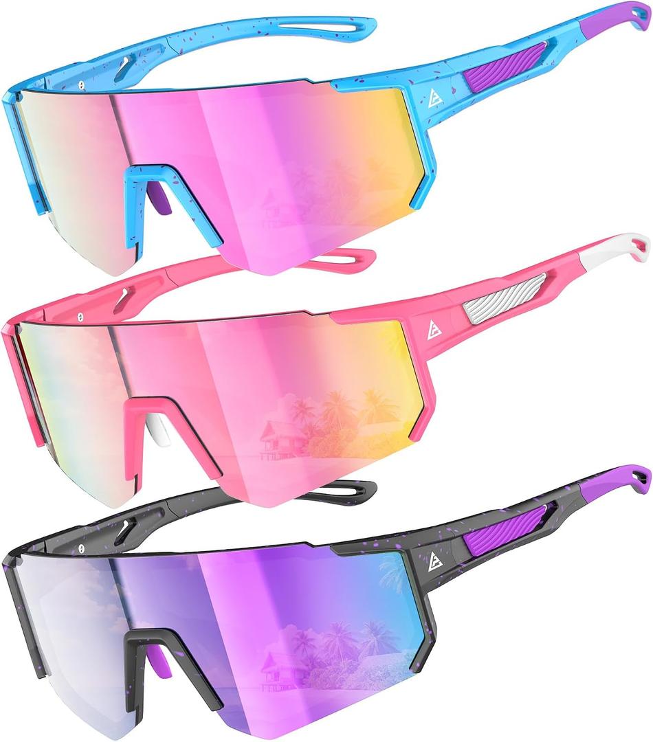 Kids Sunglasses Youth Baseball Softball Sunglasses for Girls Boys Age 4-14 UV Protection Sports Kids 3 Pack