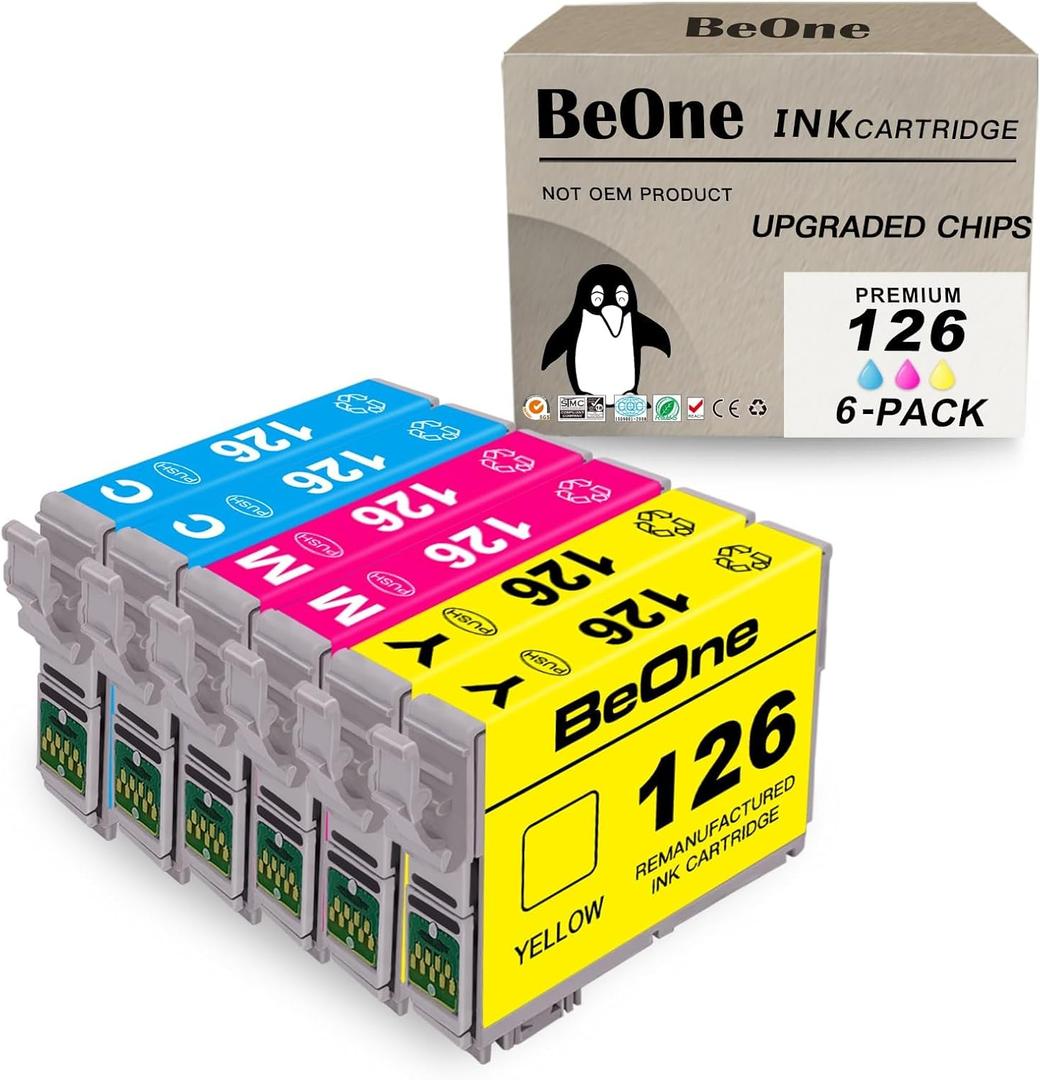 BeOne Remanufactured Ink Cartridges Replacement for Epson T126 126 to use with Workforce 60 435 520 545 630 633 635 645 840 845 WF-3520 WF-3530 WF-3540 WF-7010 WF-7510 WF-7520 Printer (2C, 2M, 2Y)
