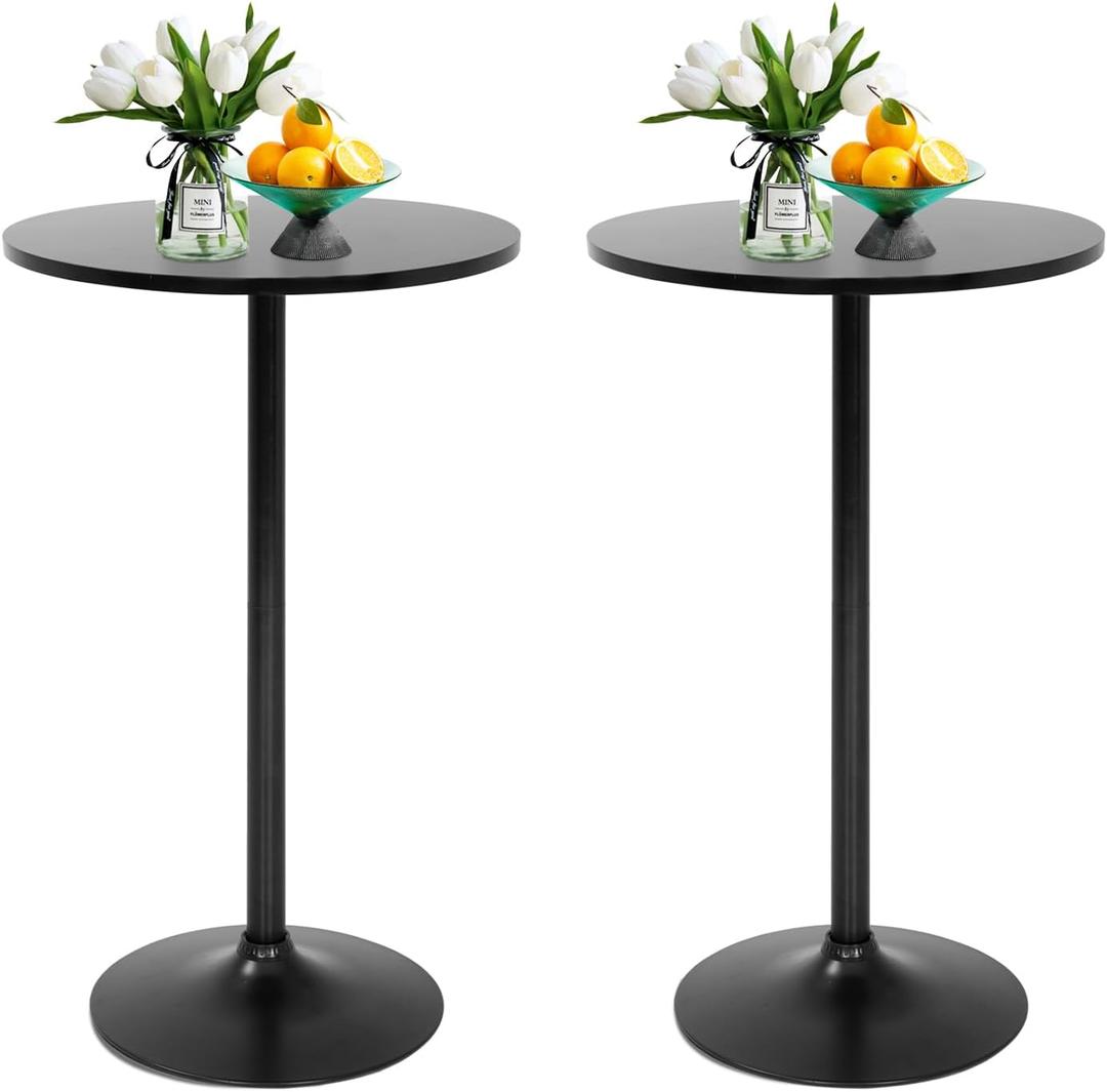 FDW Bistro Pub Table 2 Pack 40 Inch Height Cocktail Table Round Bistro Bar Table for Home and Kitchen Dining (Dark Black)