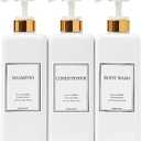 HARRA HOME Modern Gold Design Pump Bottle Set 27 oz Refillable Shampoo and Conditioner Dispenser Empty Shower Plastic Bottles with Pump for Bathroom Lotion Body wash Massage Oils, Pack of 3 (White)