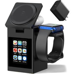Vivilumens 7-in-1 Wireless Charging Station with Bluetooth Speaker Alarm Clock, LCD Touch Screen, Multifunctional 3 in 1 Wireless Charger, 18W Fasting Charging, Gifts for Men Teenage Boys