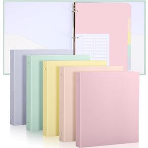 Ctosree 5 Sets 1 Inch Heavy Duty 3 Ring Binder with 2 Pockets with 5 Tab Dividers 8.5 x 11 Inch Plastic Film and File Folder Labels for Letter Size Paper Office Home Supplies (Cute Color)