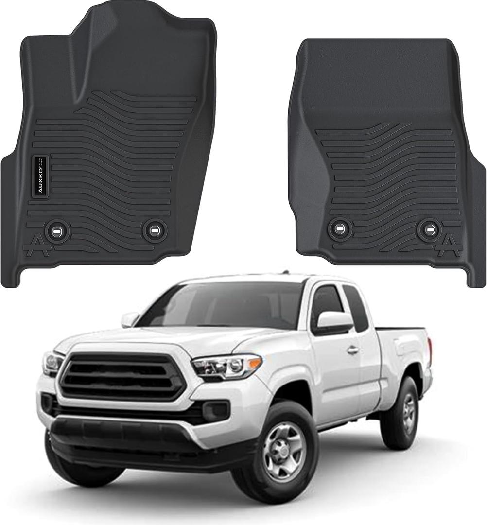 Auxko All Weather Floor Mats Fit for Toyota Tacoma 2026 2025 2024 Double & Access Cab XtraCab Front Row (Only for Automatic Include Hybrid and Gas) TPE Tacoma Accessory Odorless Anti-Slip Black