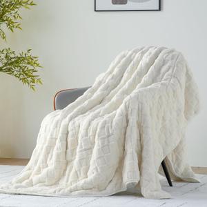 Uttermara Sherpa Fleece Weighted Blanket Full Size(12lbs, 48" x 72", Cream White), 3D Jacquard Checkered Warm Sherpa Heavy Blanket for Adults, Soft Fuzzy Weighted Blankets for Couch Bed Sofa