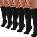 Winterlace Womens Queen Size Trouser Socks 6-Pairs Knee High Thin Nylon Dress Socks Stretchy Silky Soft (Black)