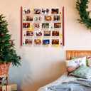 Pinkunn Lighted Christmas Photo Card Holder Display Decoration with 30 Clips 8 Christmas Ball 2 Light String 26 x 29 Inch Xmas Wall Hanging Picture Holders for Home Bedroom Pictures Organizer Decor