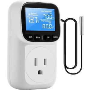 Diymore Plug in Digital Thermostat Temperature Controller,1800W,120V / 15A,-104~210, Heating Cooling Mode Solar Controller Incubator Thermometer Reptile Greenhouse Thermostat Pool Thermometer