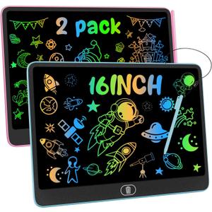 LCD Writing Tablet, 2PCS 16 Inch Colorful Drawing Pad for Kids, Eye Protection Drawing Pads with Lock & Erase FUNC, Birthday Gifts and Toys for 3 4 5 6 7 8 Year Old Girls Boys