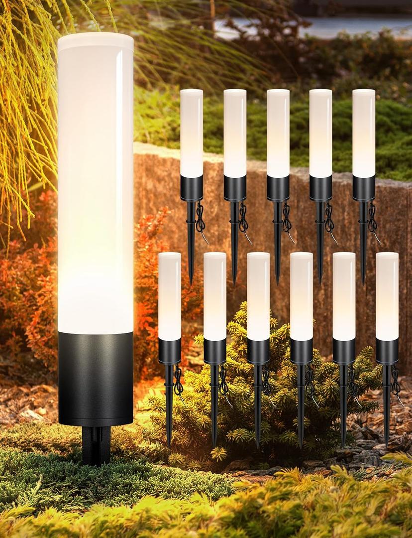 Ellasay Low Voltage Landscape Lights: 12-Pack 6W 3000K Led Waterproof IP65 for Outdoor Garden Pathway/Walkway/Driveway - 12-24V Wired Easy to Install (Warm)