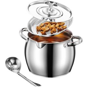 118oz Stainless Steel Jumbo Bacon Grease Container with Removable Strainer, Grease Spoon and Dust-proof Lid, Kitchen Filter Pot for Storing Fat, Bacon Drippings, Lard and Ghee oil