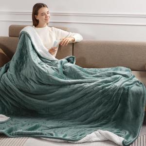 Electric Blanket Twin Heated Blanket 62''X84'', Fast Heating Blanket Soft Flannel & Fluffy Sherpa with 5 Heating Level and 10 Hours Auto-Off, ETL/FCC Certified, Warm Gifts for Loved one, Green