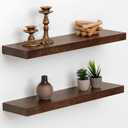 Axeman 24 inch Solid Black Walnut Floating Shelves for Wall, 6.7" Deep Real Wood Shelves for Home Decor, Wall Mounted Heavy Duty Bracket Shelf, Natural Wooden Shelves, Set of 2