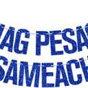 Chag Pesach Sameach Banner, Happy Passover Decorations, Egypt Festival Holiday Party Decoration Supplies, Jewish Pesach Festival Matzo Banner Blue & Silver Glitter