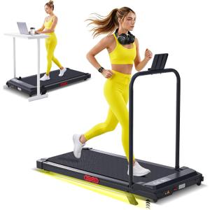 Compact Electric Walking Treadmill with Incline, 3.0HP Mini Walking Pad Treadmill with Handle Bar, 0.6-7.6MPH Portable Small Under Desk Treadmills for Home Small, 350LBS